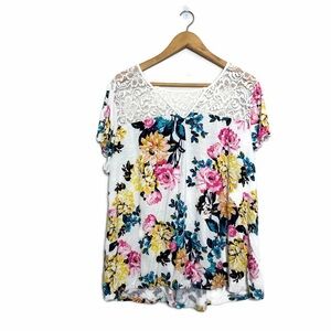 Torrid Floral Soft Knit Lace Blouse - White, Pink, Yellow Women’s 1x